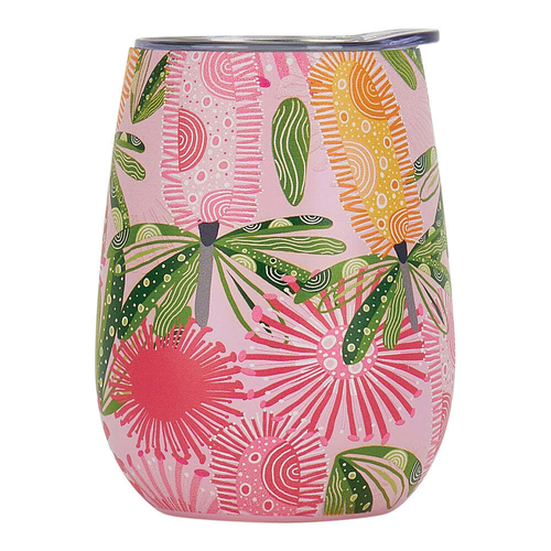 Annabel Trends 295ml Stainless Steel Wine Tumbler - Pink Banksia