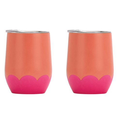 2PK Annabel Trends 295ml Stainless Steel Wave Wine Tumbler - Orange Hot Pink
