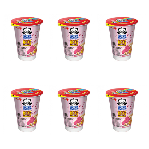 6PK Meiji Hello Panda Stick Biscuit Snack 20g - Strawberry