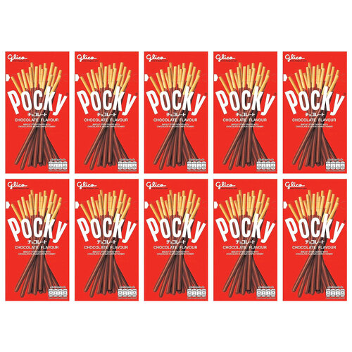 10PK Glico Pocky Dipped Stick Biscuit Snack 47g - Chocolate