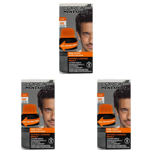 3PK Loreal Men Expert One Twist Mens Hair Colour - Natural Brown 05