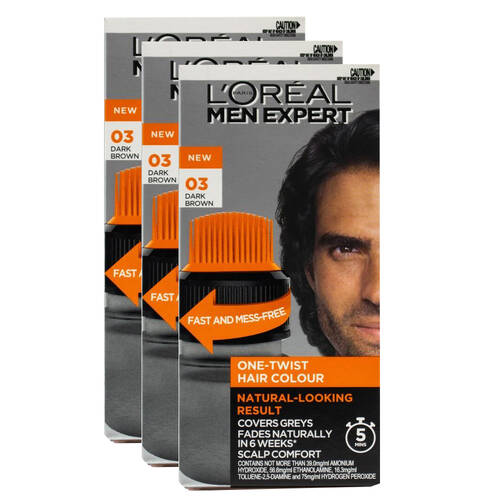 3PK Loreal Hair Colour Men Expert One Twist Natural Looking Result 03 Dark Brown