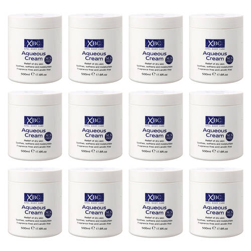 12PK XBC Aquenous Cream Moisturising Lotion Relief For Dry Skin 500ml Fragrance Free