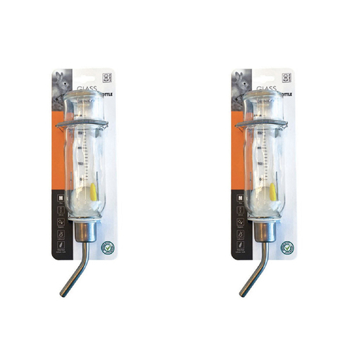 2PK M-Pets 350ml Rabbit/Mouse Cat Pet Glass Drinking Bottle Nozzle Water Dispenser