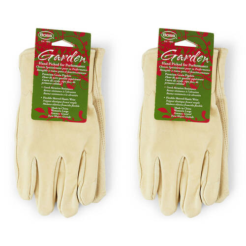 2PK Boss Women's Large Leather Gardening Gloves - Cream