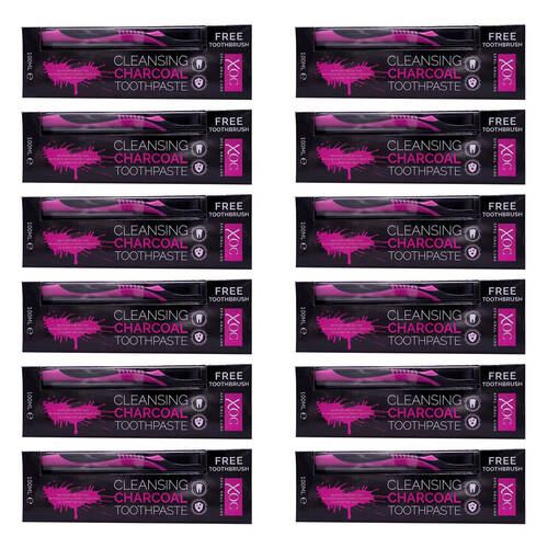 12PK XOC Cleansing Charcoal Toothpaste w/ Toothbrush 100ml Travel Oral Care