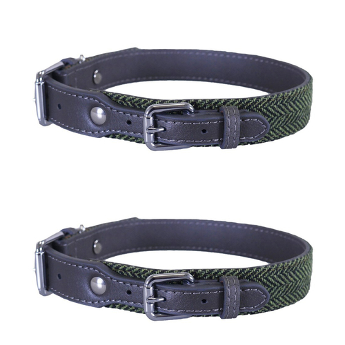 2PK Rosewood 34.3cm Leather Pet/Dog Neck Collar Strap S Forest Herringbone/Grey