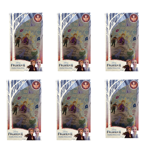 6x 6PK Frozen 2 Kids/Children Metallic Sticker Book 3y+