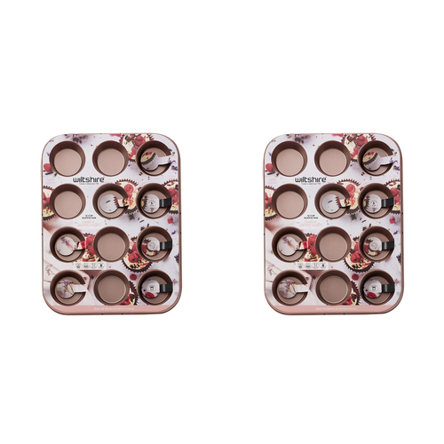 2PK Wiltshire Rose Gold 12 Cup Non-Stick Muffin/Cupcake Pan