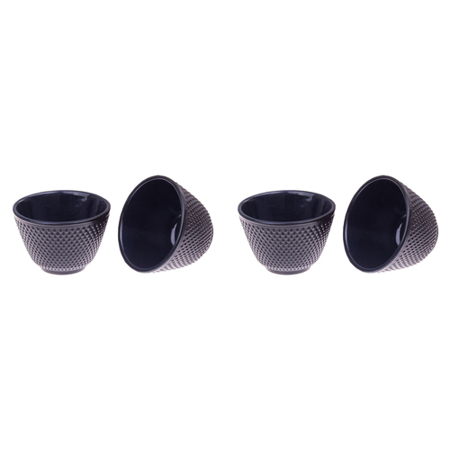4pc Teaology Cast Iron Tea Cup Fine Hobnail 120ml Black