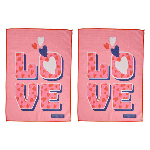 2PK Annabel Trends Waffle Microfibre Tea Towel Rectangular 50x70cm Love