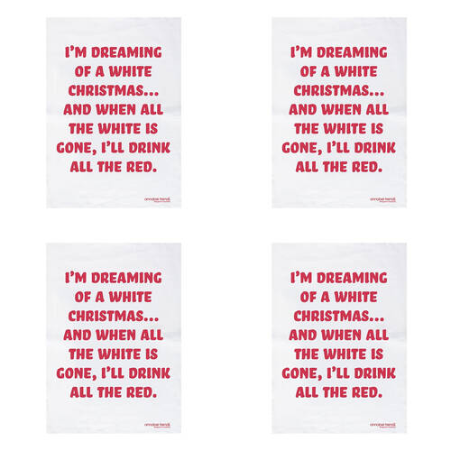 4PK Annabel Trends Christmas Cotton Tea Towels - White Xmas