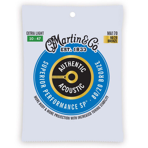 Martin Guitar MA170 Authentic Acoustic Strings 80/20 Bronze Extra Light