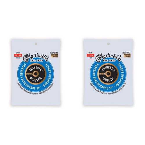 2x 3PK Martin Guitar MA540PK3 Authentic Strings 92/8 Phosphor Bronze Light