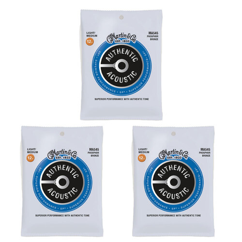 3PK Martin Guitar MA545 Authentic Acoustic Strings 92/8 Phosphor Bronze Bluegrass