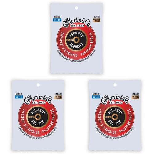 3PK Martin Guitar MA550T Authentic Treated String 92/8 Phosphor Bronze Medium