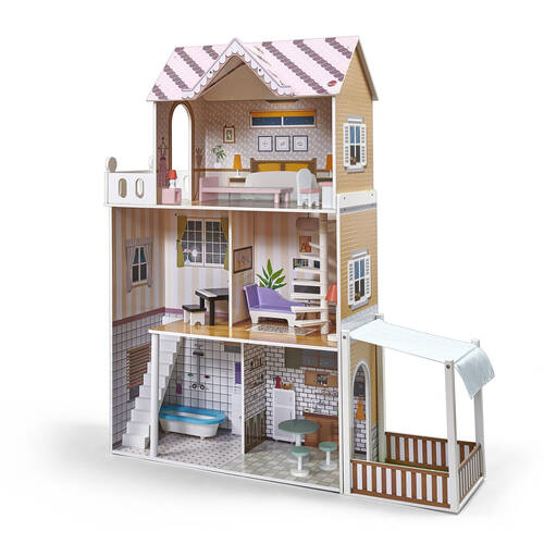 14pc Plum Play Shorehouse Kids Wooden Dolls House with Accessories 3-Storey
