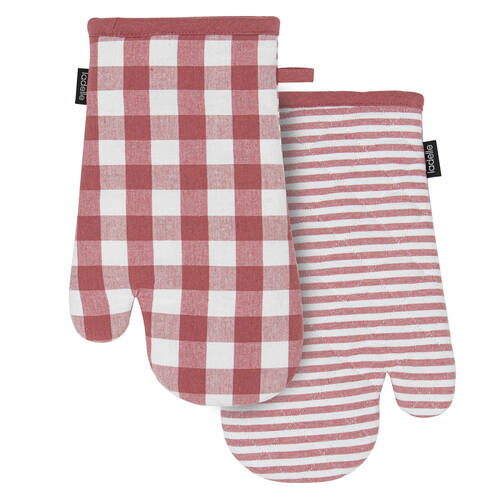 2pc Ladelle Oven Mitt Kitchen Cooking 18x33cm - Eco Gingham Blush