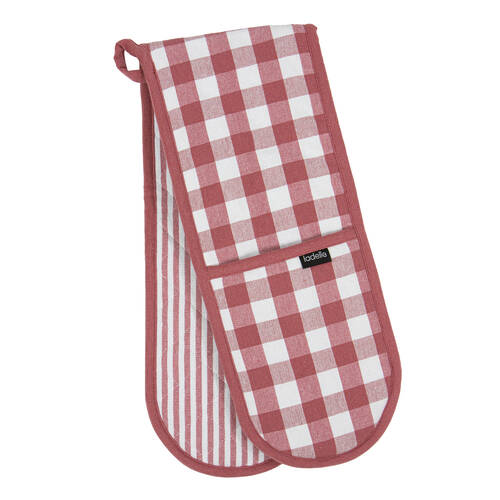 Ladelle Double Oven Mitt Kitchen Cooking 17x89cm - Eco Gingham Blush