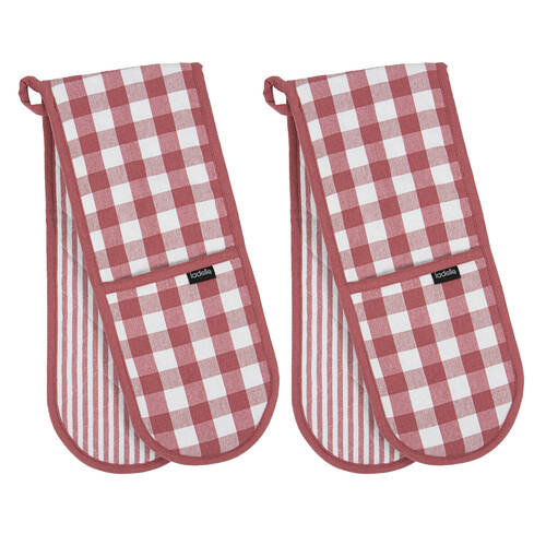 2PK Ladelle Double Oven Mitt Kitchen Cooking 17x89cm - Eco Gingham Blush