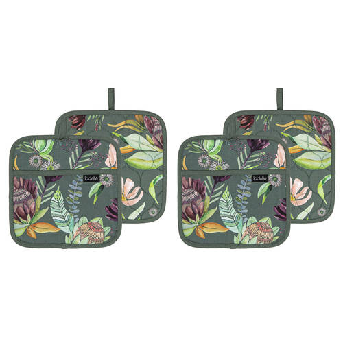 2x 2pc Ladelle Leura Cotton Pot Holder Square Mitt 21x21cm