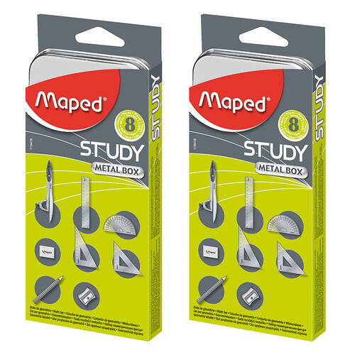 2x 8pc Maped Mathematical Instruments Set Study w/ Metal Box