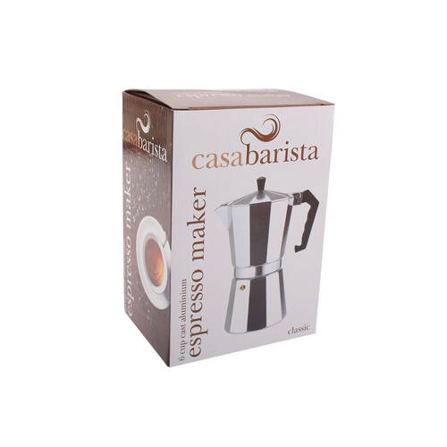 Casabarista Classic Aluminium 6 Cups Espresso Coffee Maker Moka Pot Silver