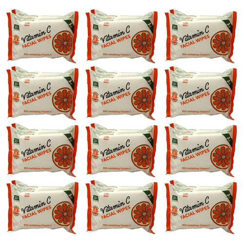 12x 2pc XBC Vitamin C Cleansing & Moisturising Facial Wipes Wet Tissue 25-Sheets