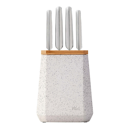 5pc Furi Cook/Chefs Knives & Stone Block Set Black/White Terrazzo