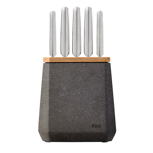 6pc Furi Cook/Chefs Knives & Stone Block Set Flint Terrazzo