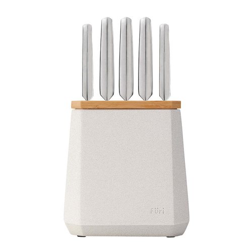 6pc Furi Cook/Chefs Knives & Stone Block Set Snow Terrazzo