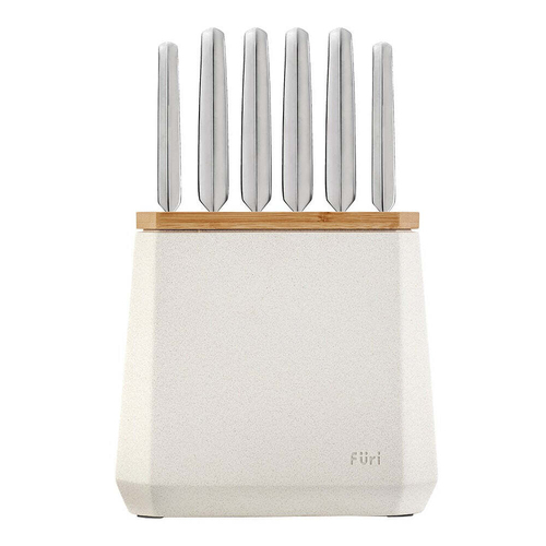 7pc Furi Cook/Chefs Knives & Stone Block Set Snow Terrazzo