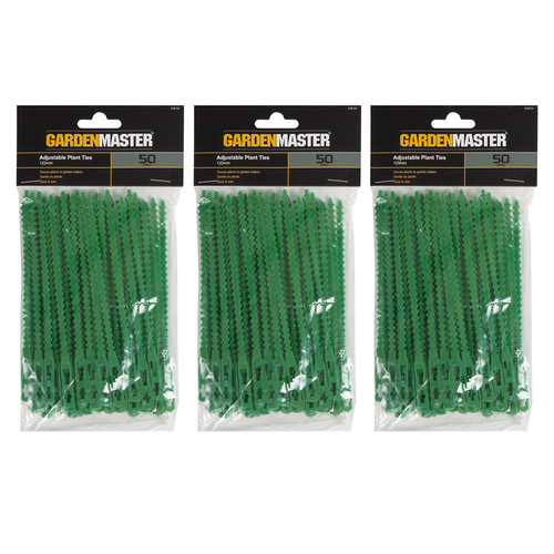 3PK 50pc Gardenmaster 12cm Adjustable Plant Pull Ties Secure to Garden Stakes