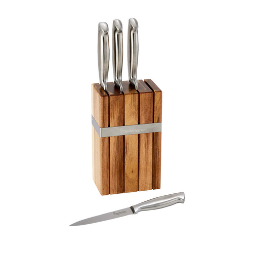 Stanley Rogers Banded Stripe Stainless Steel Knife Block 5pc Set