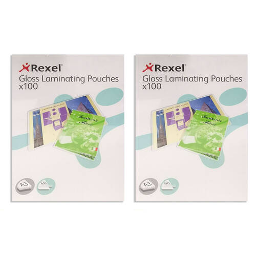 2x 100pc Rexel A3 150 Micron Gloss Laminating Pouches