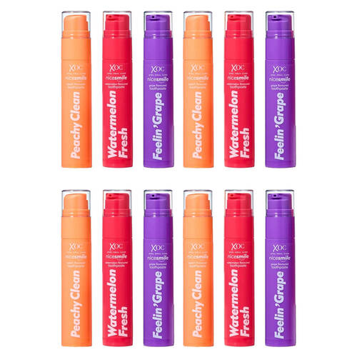 12PK XOC NiceSmile Fruit Flavour Fluoride Toothpaste Cavity Protection 60ml Assorted