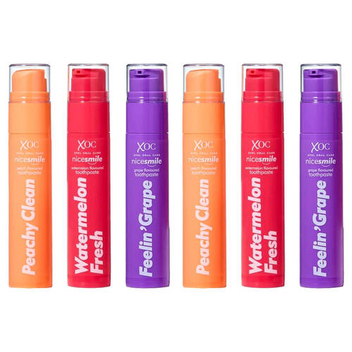 6PK XOC NiceSmile Fruit Flavour Fluoride Toothpaste Cavity Protection 60ml Assorted