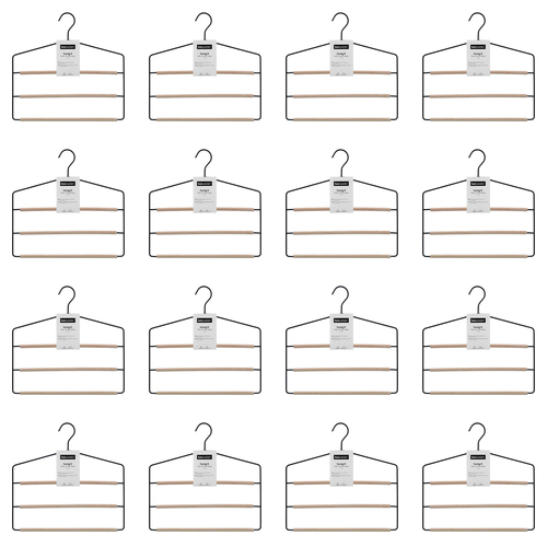 16PK Boxsweden Hangit Toska 3-Tier Metal/Wood Trouser Hanger 36x35cm - Black
