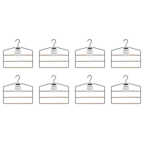 8PK Boxsweden Hangit Toska 3-Tier Metal/Wood Trouser Hanger 36x35cm - Black