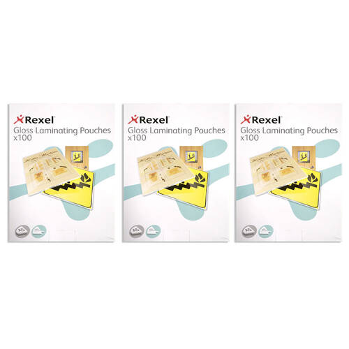 3x 100pc Rexel A5 75 Micron Gloss Laminating Pouches