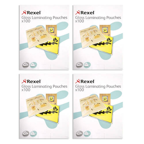 4x 100pc Rexel A5 75 Micron Gloss Laminating Pouches