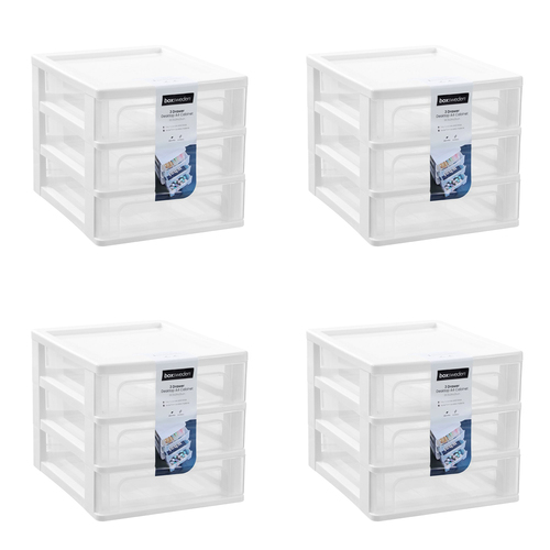 4PK Boxsweden A4 Desktop 3-Drawer Unit 33.5x26cm - Assorted