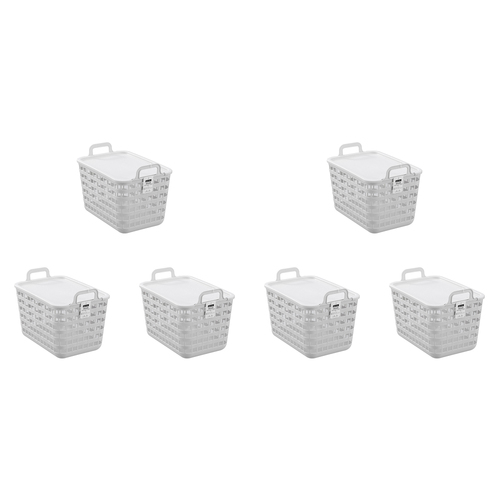 6PK Boxsweden Woven Tote Basket Lidded 14L/33cm - Assorted
