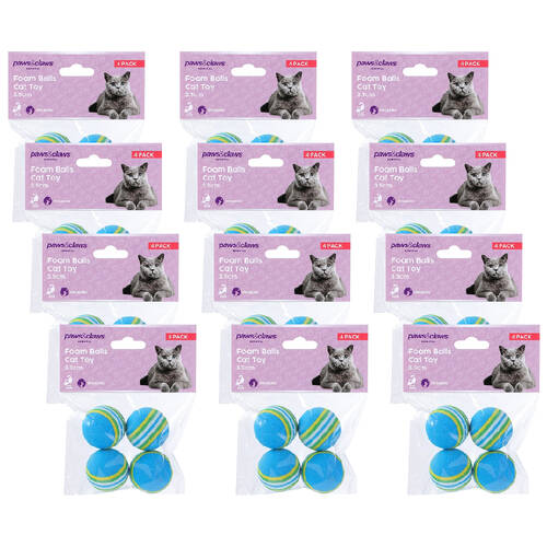 48pc Paws & Claws Foam Balls Cat Toy 3.5cm - Assorted