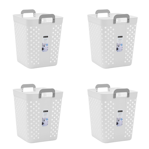 4PK Boxsweden Diamond Laundry Hamper Basket 40x50.5cm - White