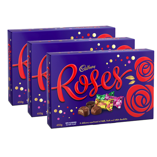 3x Cadbury 450g Roses Assorted Chocolates