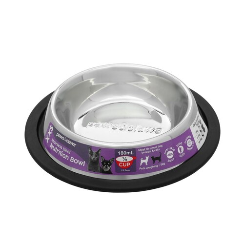 Paws & Claws Stainless Steel Pet Bowl Black Anti-Skid 180ml