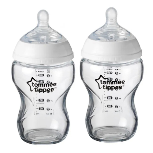 2pc Tommee Tippee 250ml Glass Silicon Teat Baby Bottles 3m+