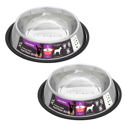 2PK Paws & Claws 2L Stainless Steel Pet Bowl Black