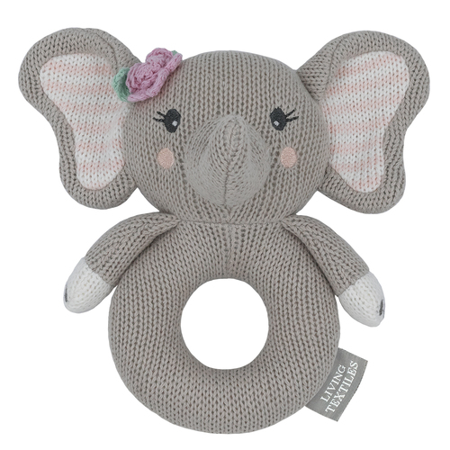 Living Textiles Knitted Ring Rattle Ella the Elephant